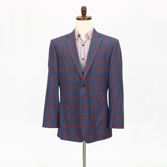 Bruno Magli 44R Blue Check 2-Button Sport Coat Blazer Jacket T513